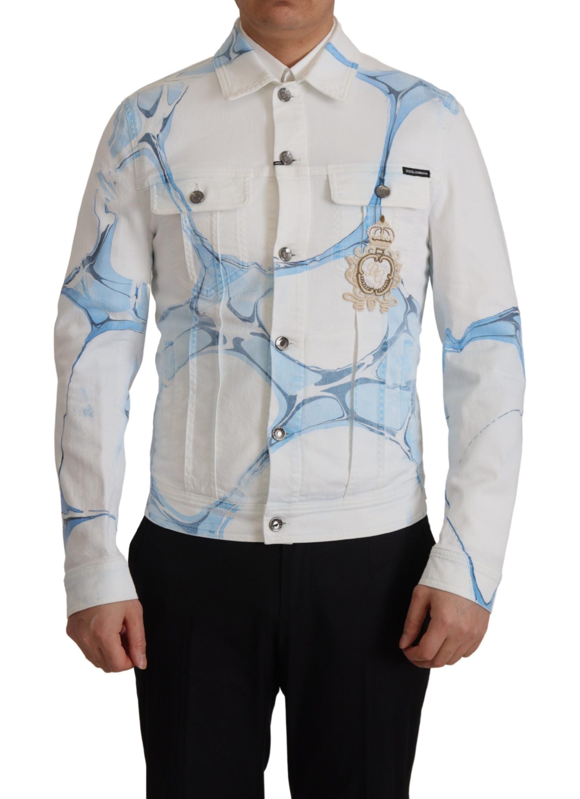 Dolce & Gabbana white denim jacket with logo embroidery, made of cotton