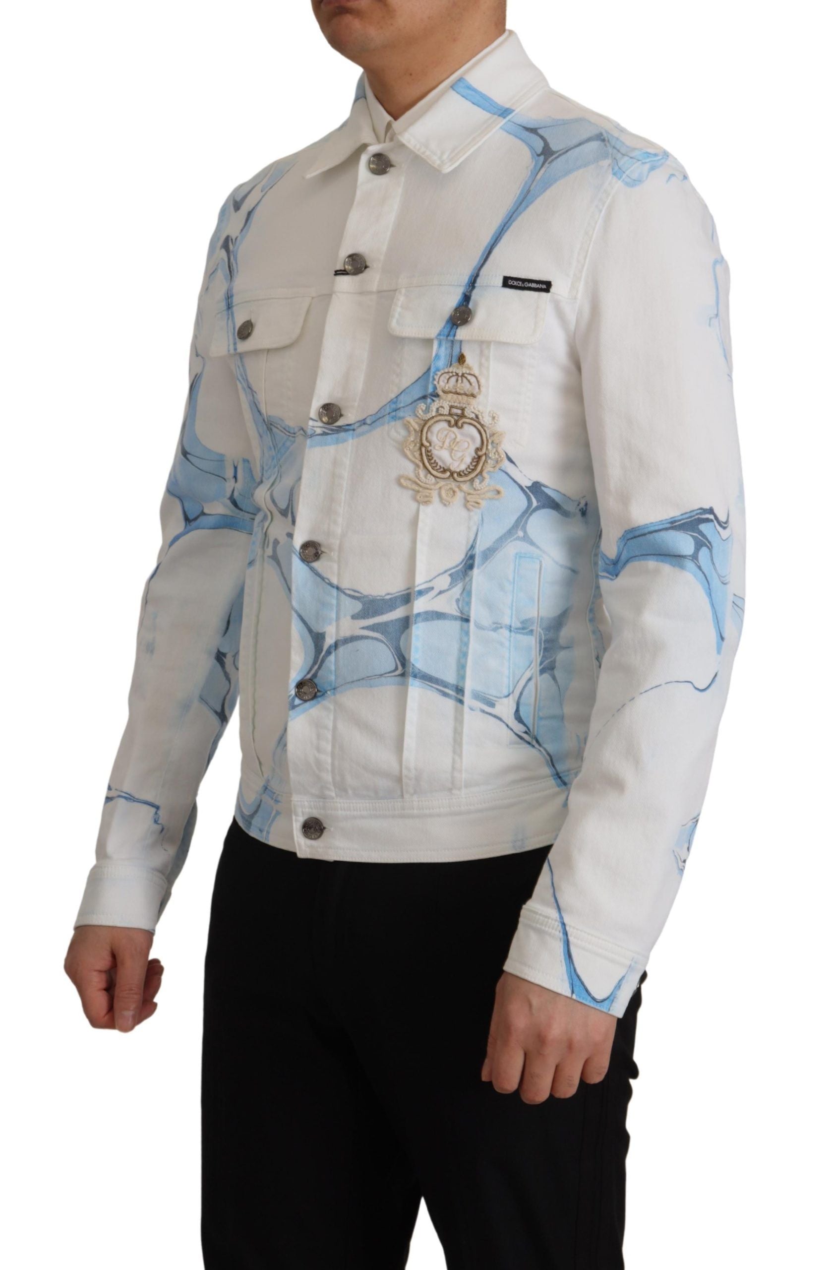 Dolce & Gabbana white denim jacket with logo embroidery, made of cotton-2
