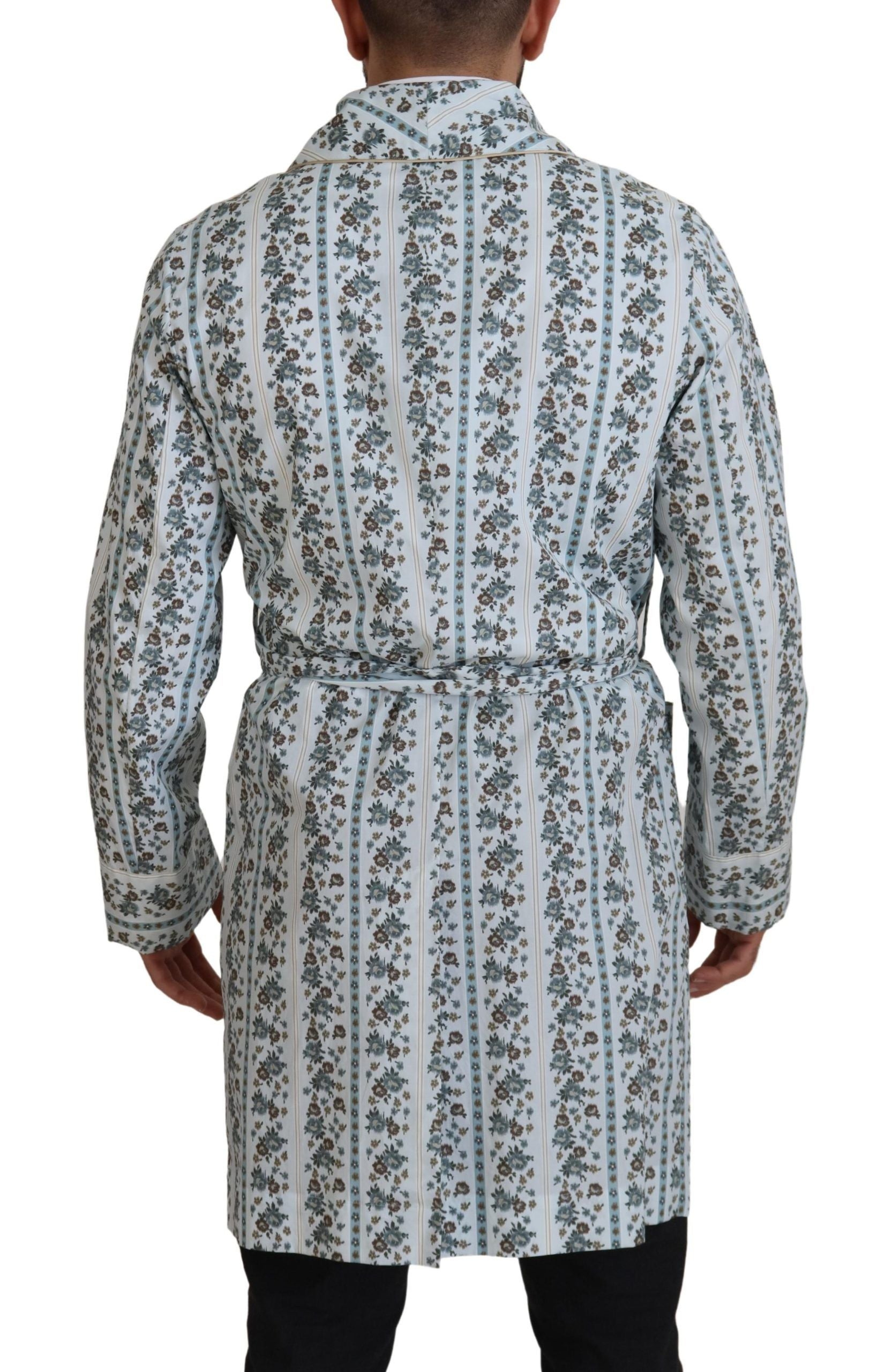 Dolce & Gabbana Blue Floral Cotton Bathrobe Jacket-3