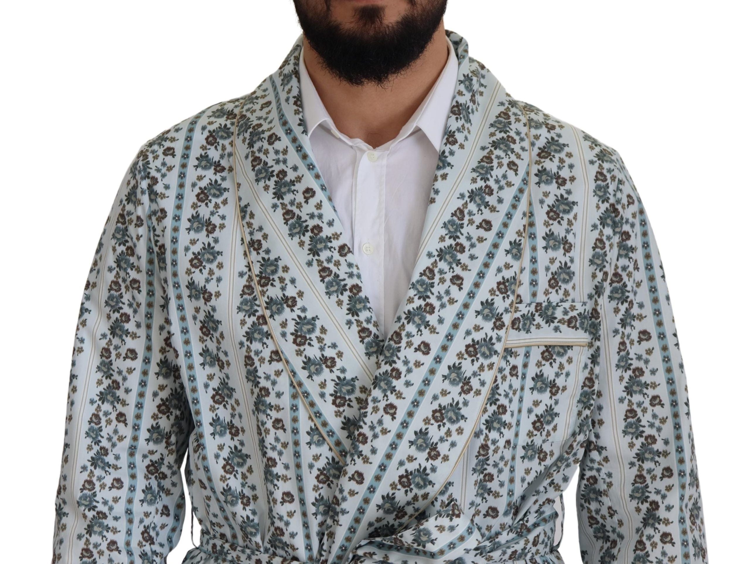 Dolce & Gabbana Blue Floral Cotton Bathrobe Jacket-4