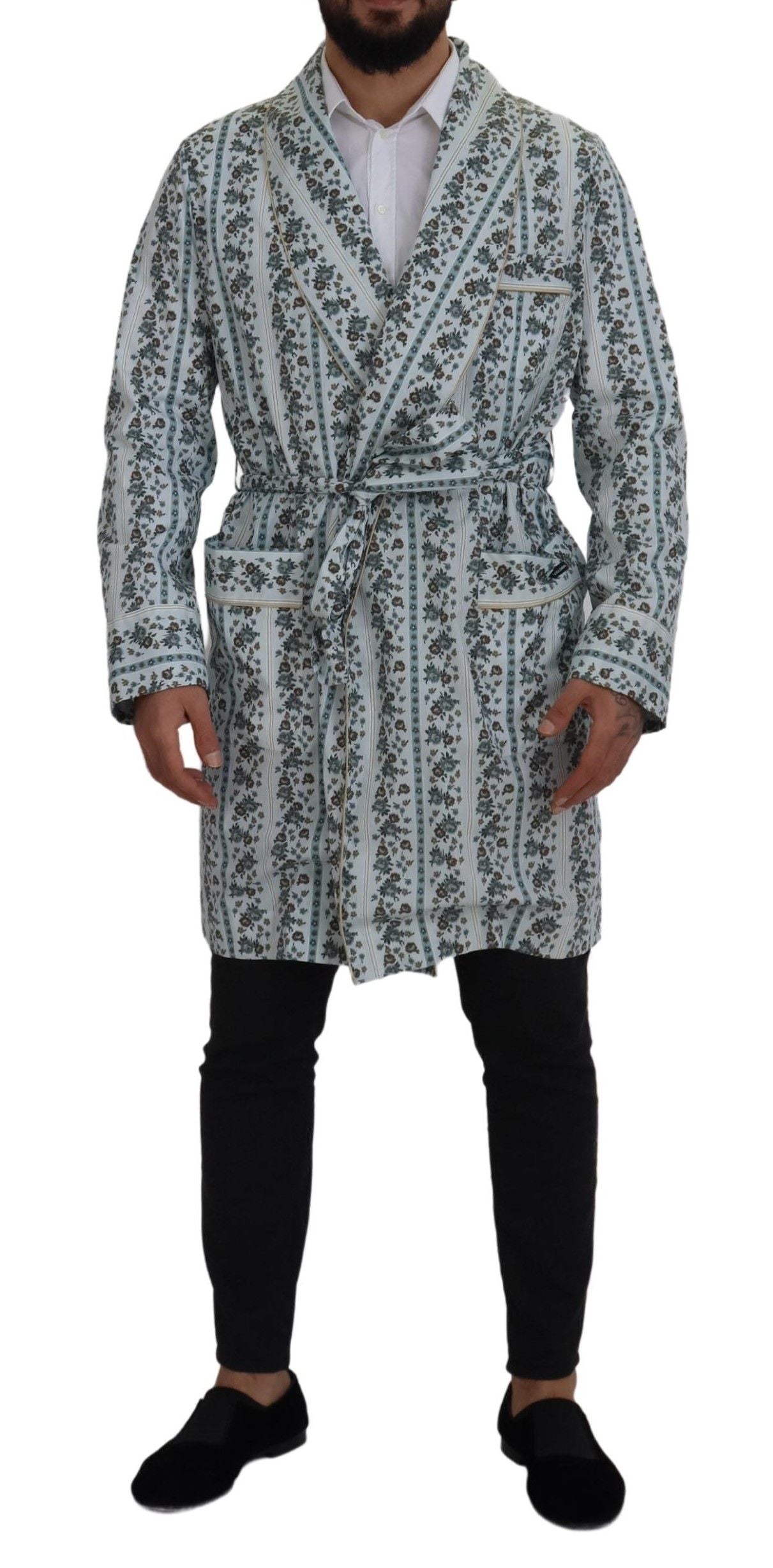 Dolce & Gabbana Blue Floral Cotton Bathrobe Jacket
