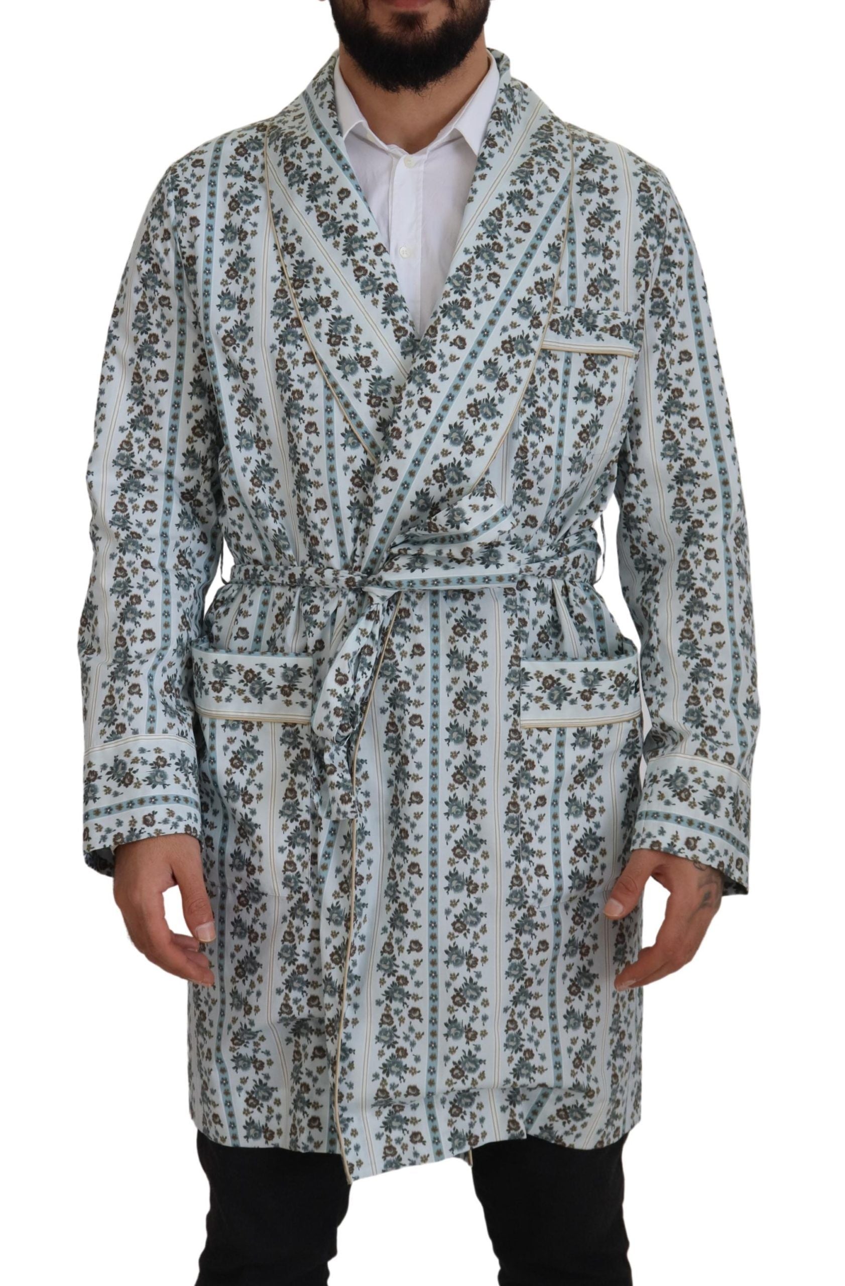 Dolce & Gabbana Blue Floral Cotton Bathrobe Jacket-2