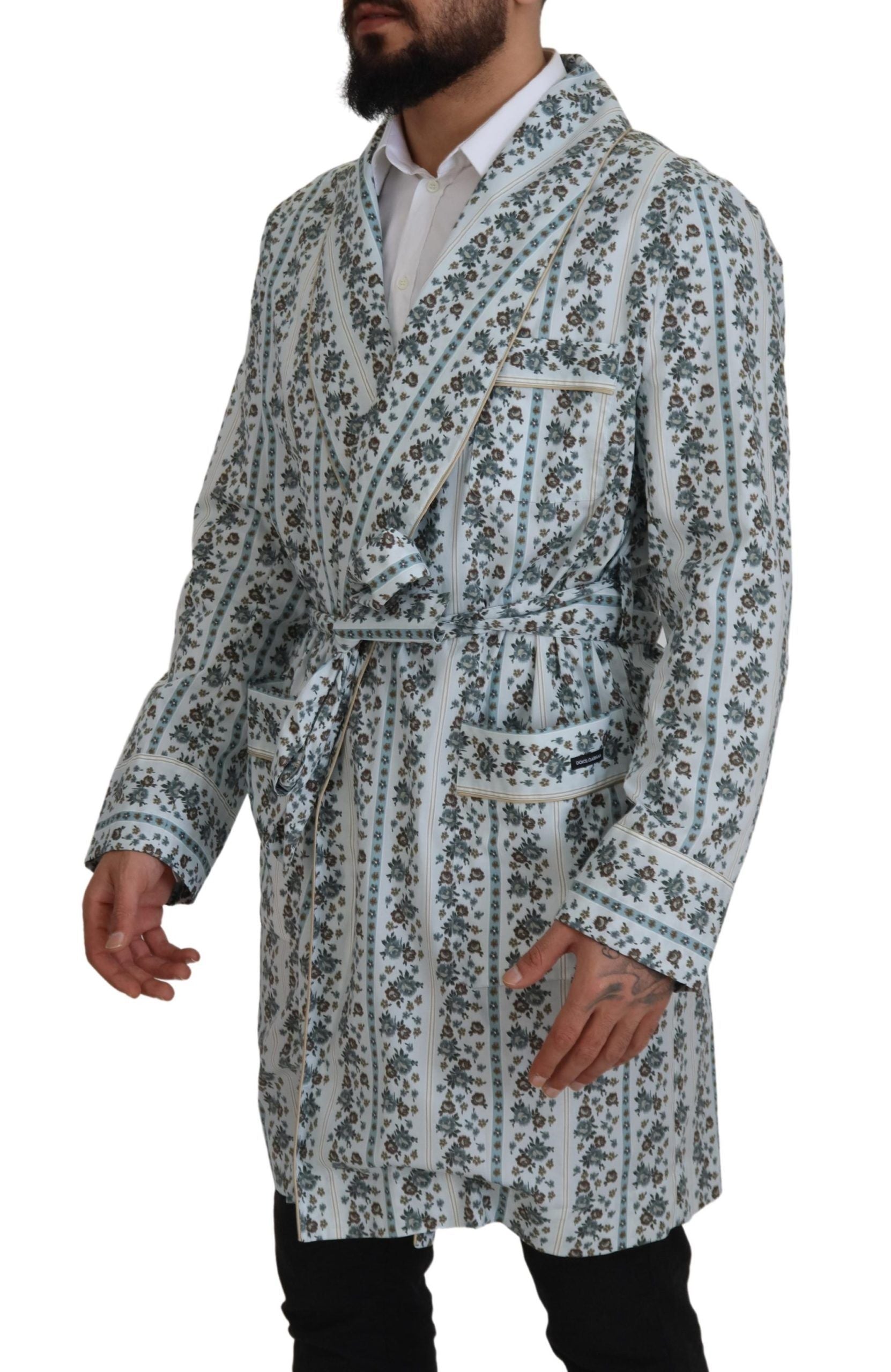 Dolce & Gabbana Blue Floral Cotton Bathrobe Jacket-5