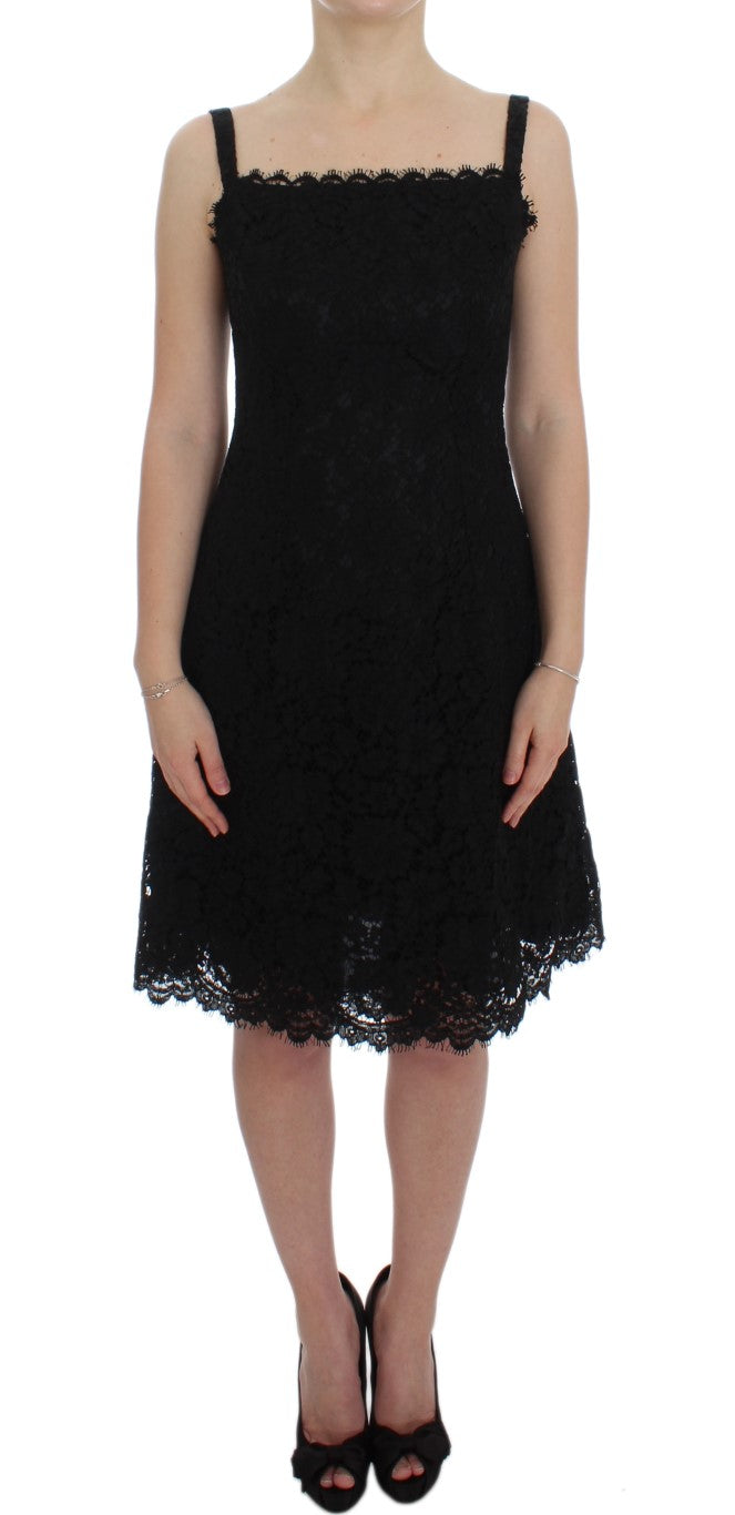 Dolce & Gabbana Black floral knee-length lace shift dress-1