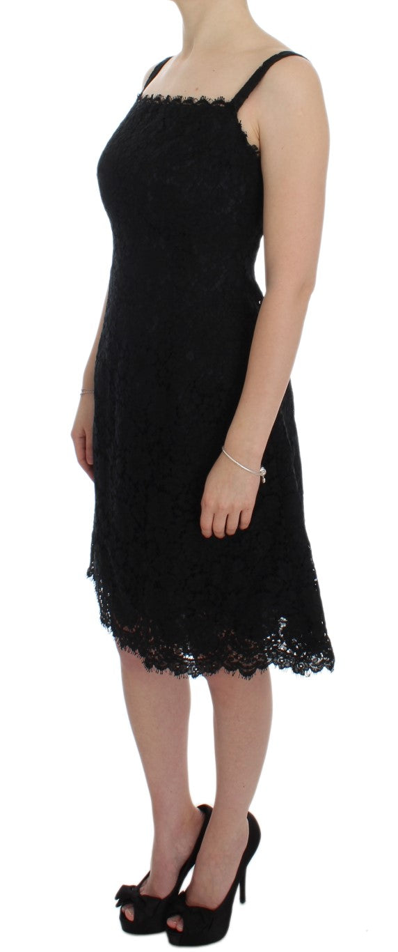 Dolce & Gabbana Black floral knee-length lace shift dress-2