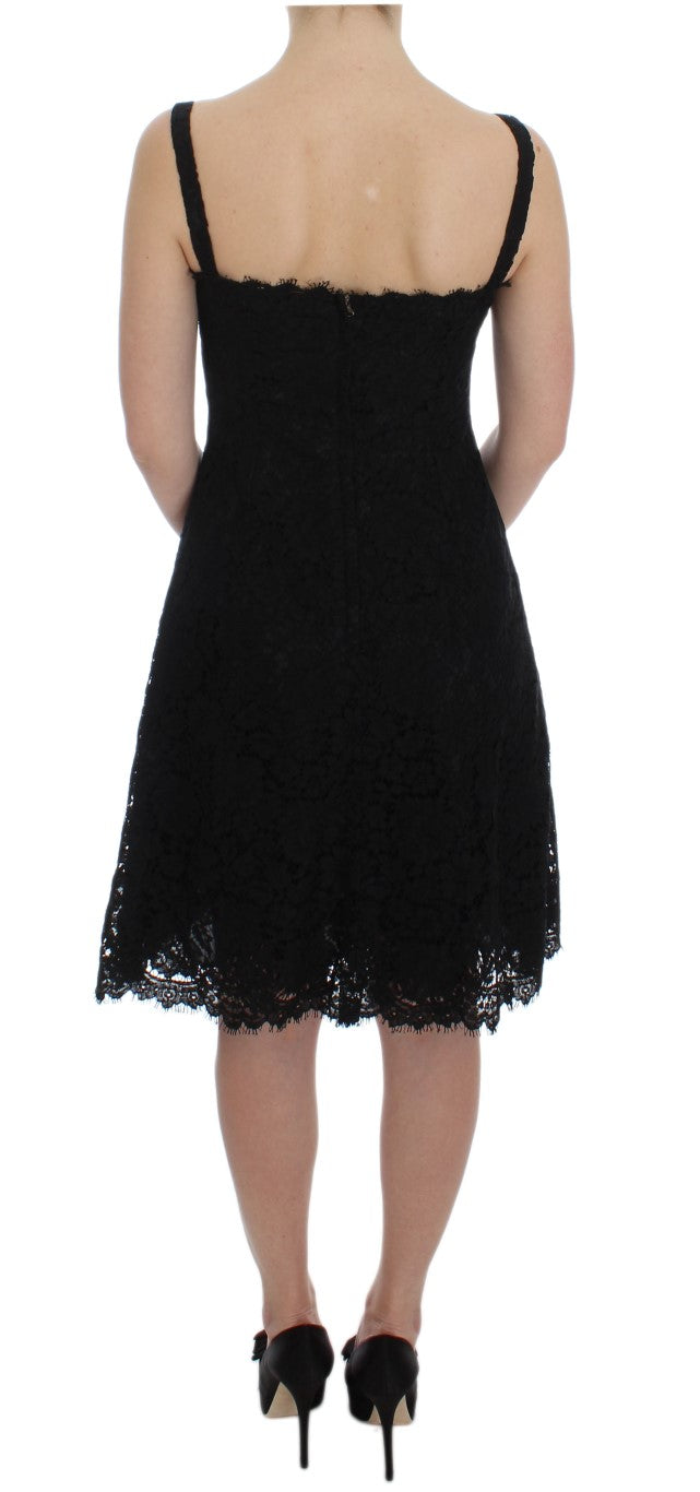 Dolce & Gabbana Black floral knee-length lace shift dress-3