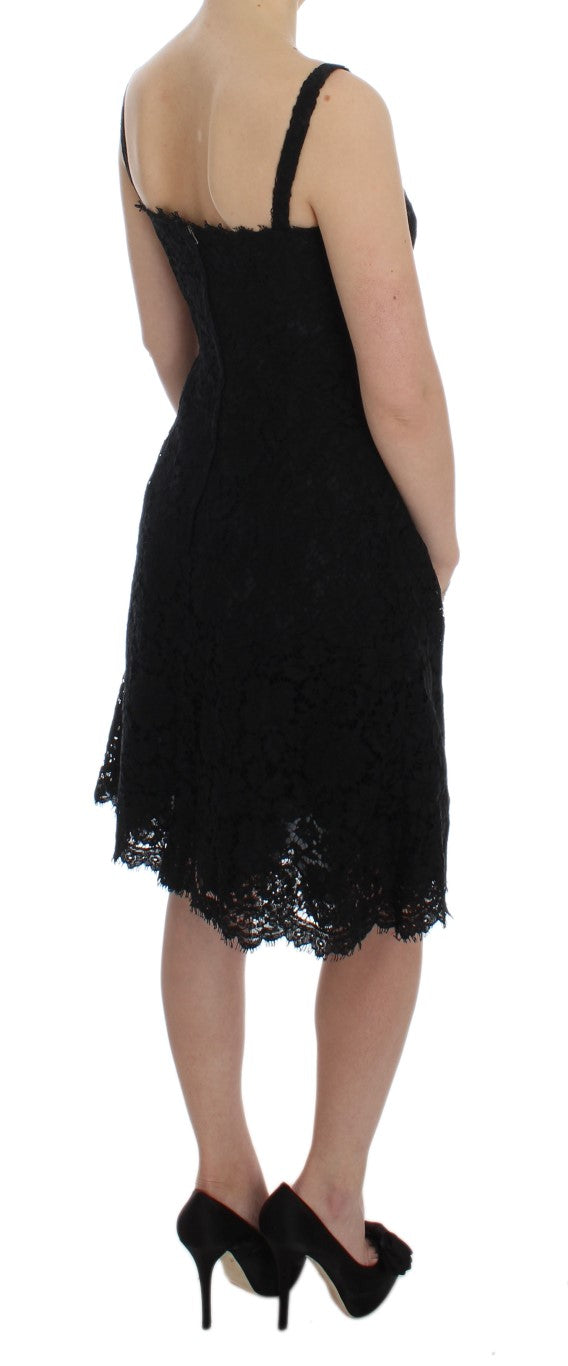 Dolce & Gabbana Black floral knee-length lace shift dress-4