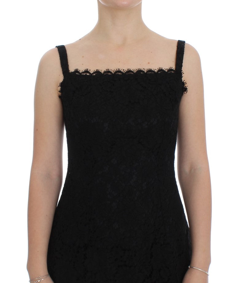 Dolce & Gabbana Black floral knee-length lace shift dress-5