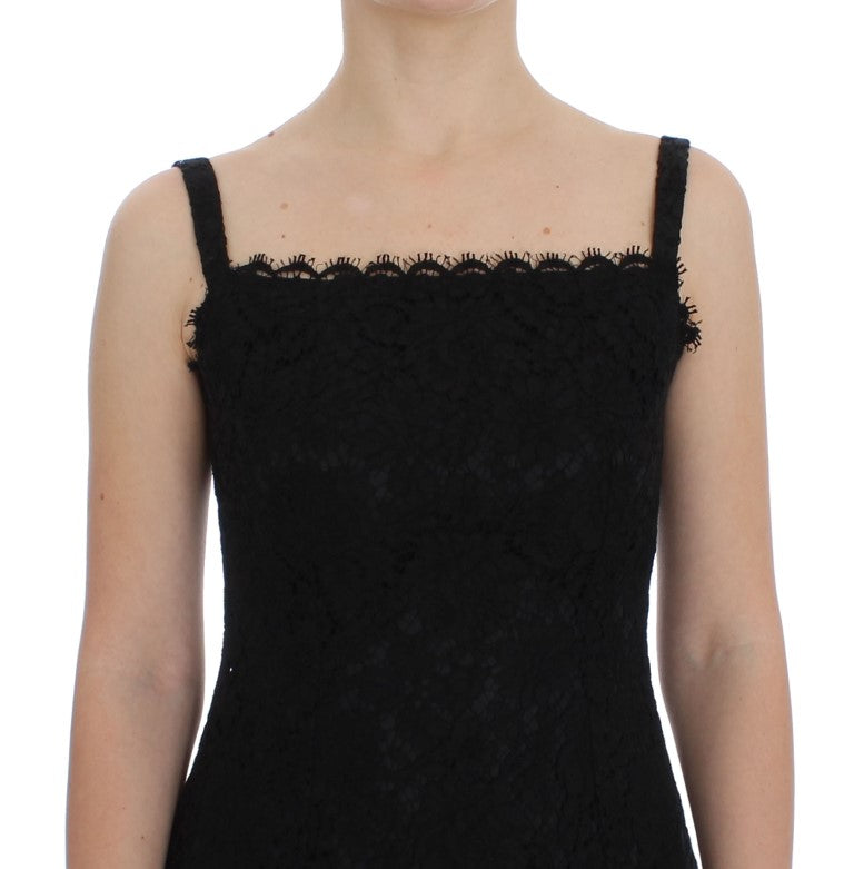 Dolce & Gabbana Black floral knee-length lace shift dress-6