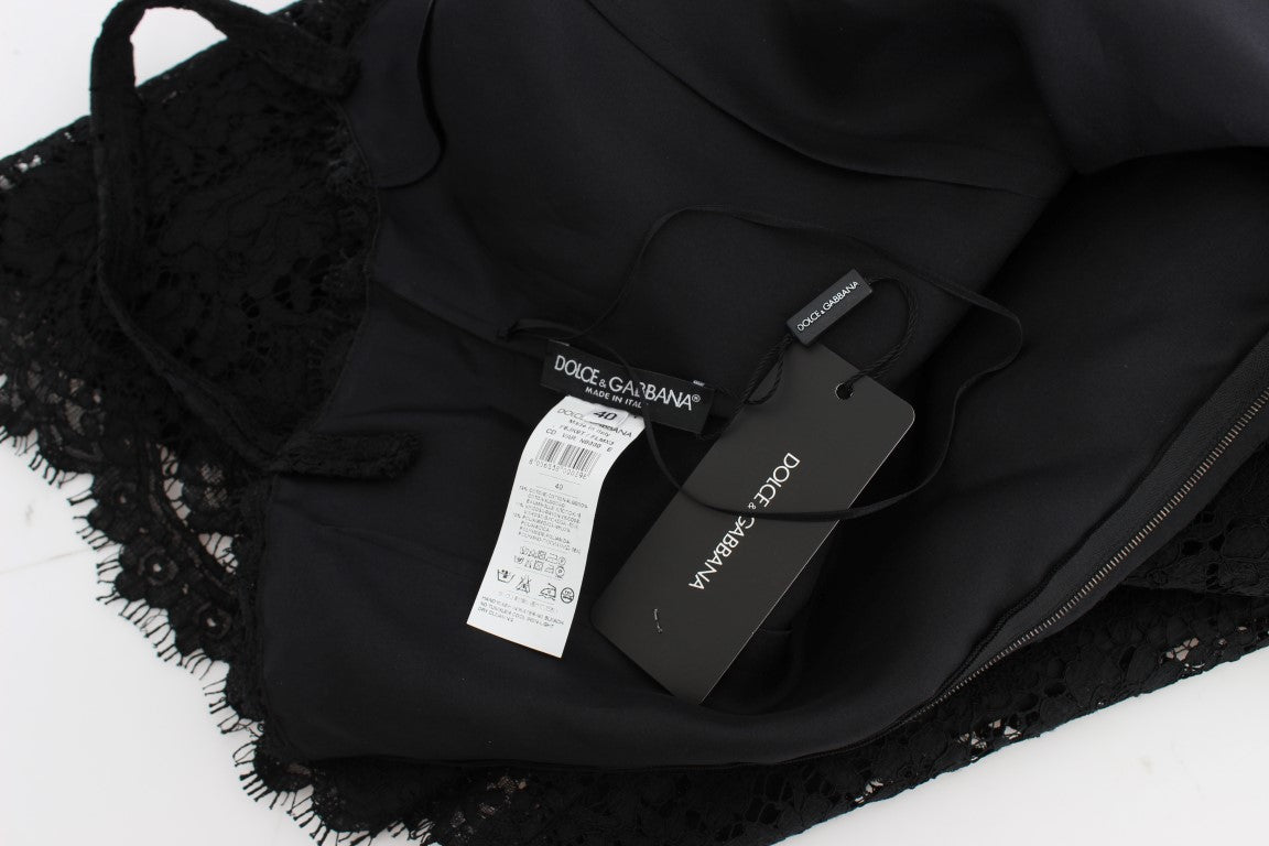 Dolce & Gabbana Black floral knee-length lace shift dress-7