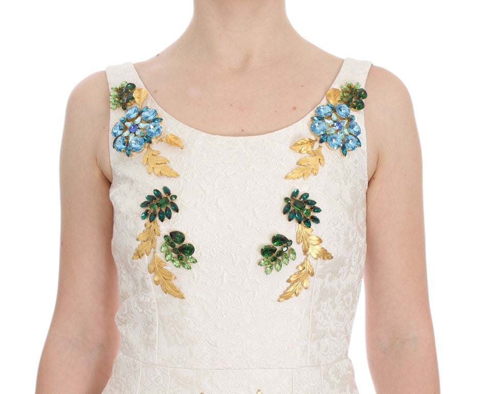 Dolce & Gabbana White Brocade Crystal Sheath Dress-5