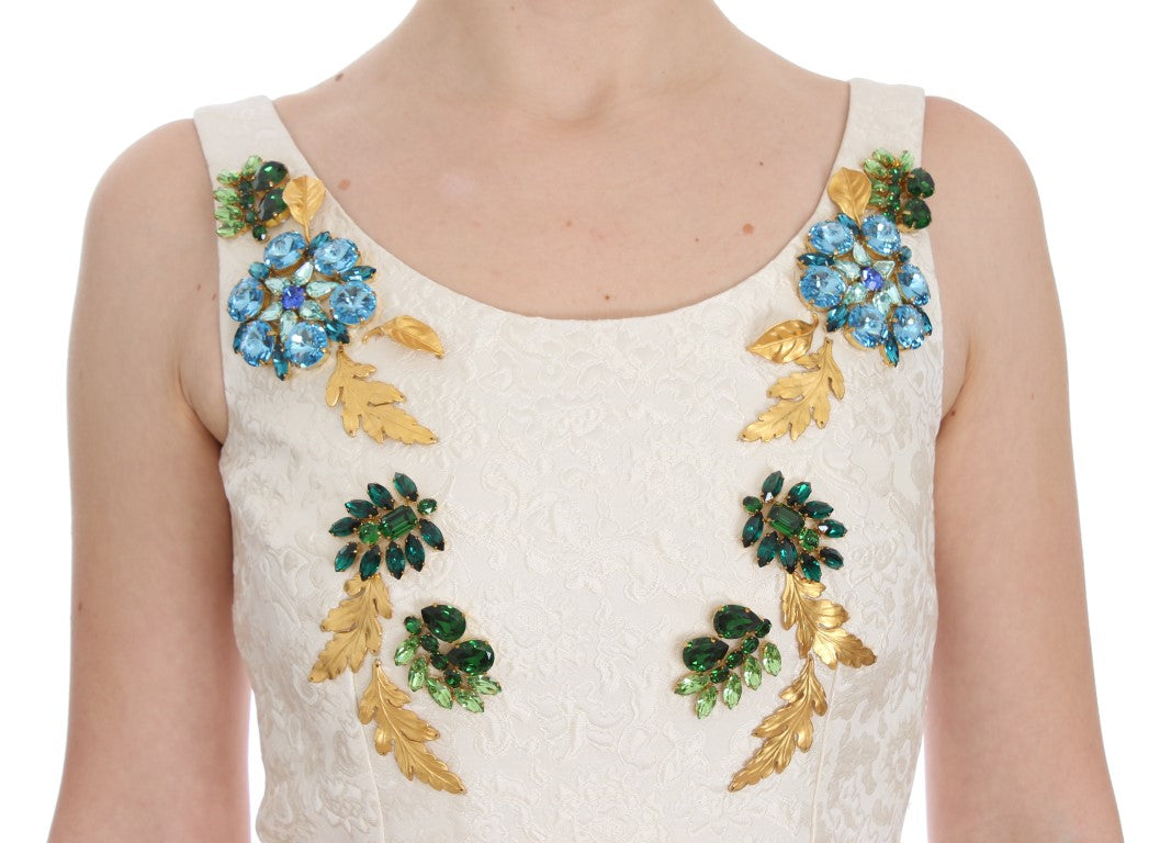 Dolce & Gabbana White Brocade Crystal Sheath Dress-7