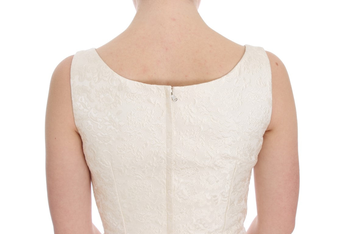 Dolce & Gabbana White Brocade Crystal Sheath Dress-8