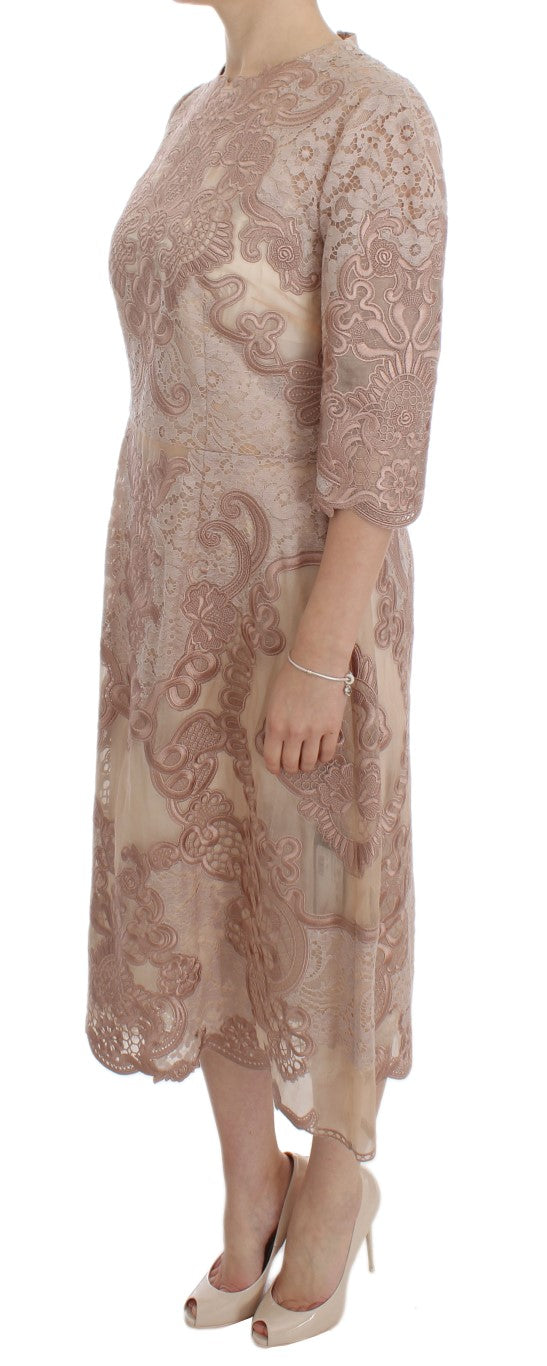 Dolce & Gabbana Pink Silk Lace Ricamo Sheath Dress-2