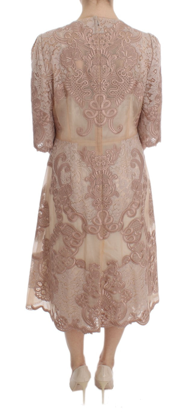 Dolce & Gabbana Pink Silk Lace Ricamo Sheath Dress-3