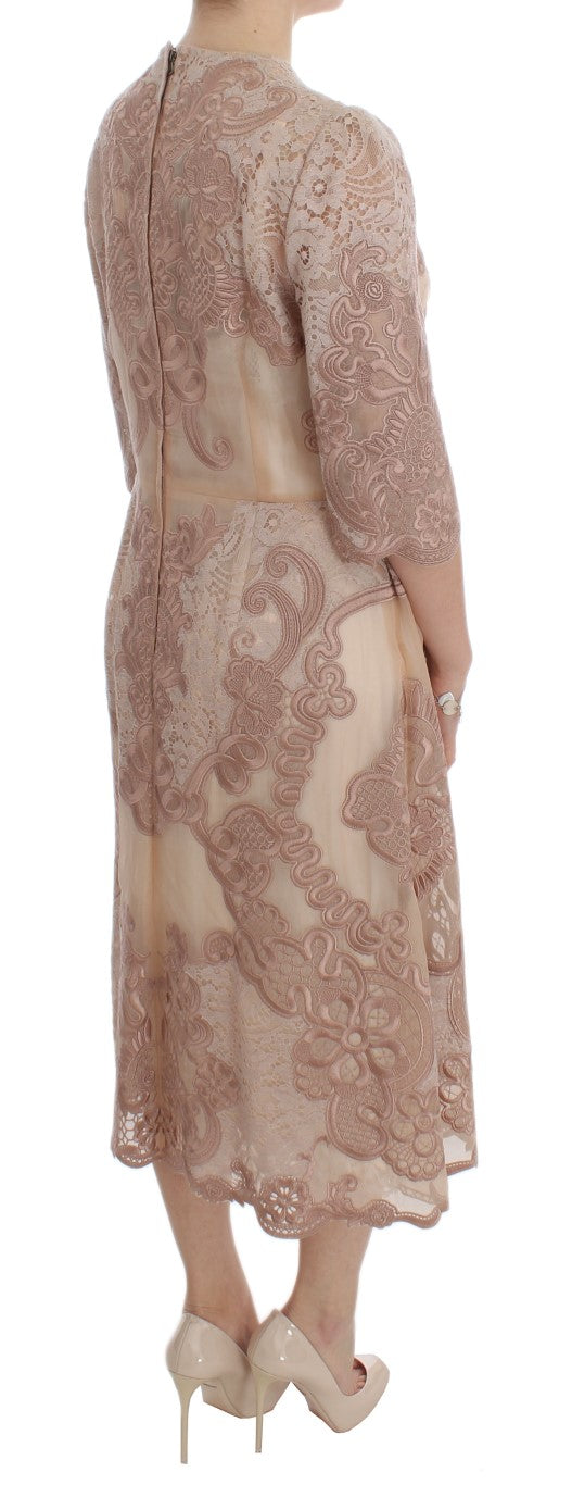 Dolce & Gabbana Pink Silk Lace Ricamo Sheath Dress-4