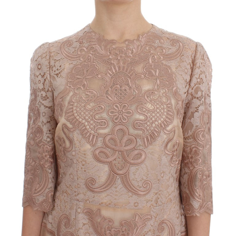 Dolce & Gabbana Pink Silk Lace Ricamo Sheath Dress-5