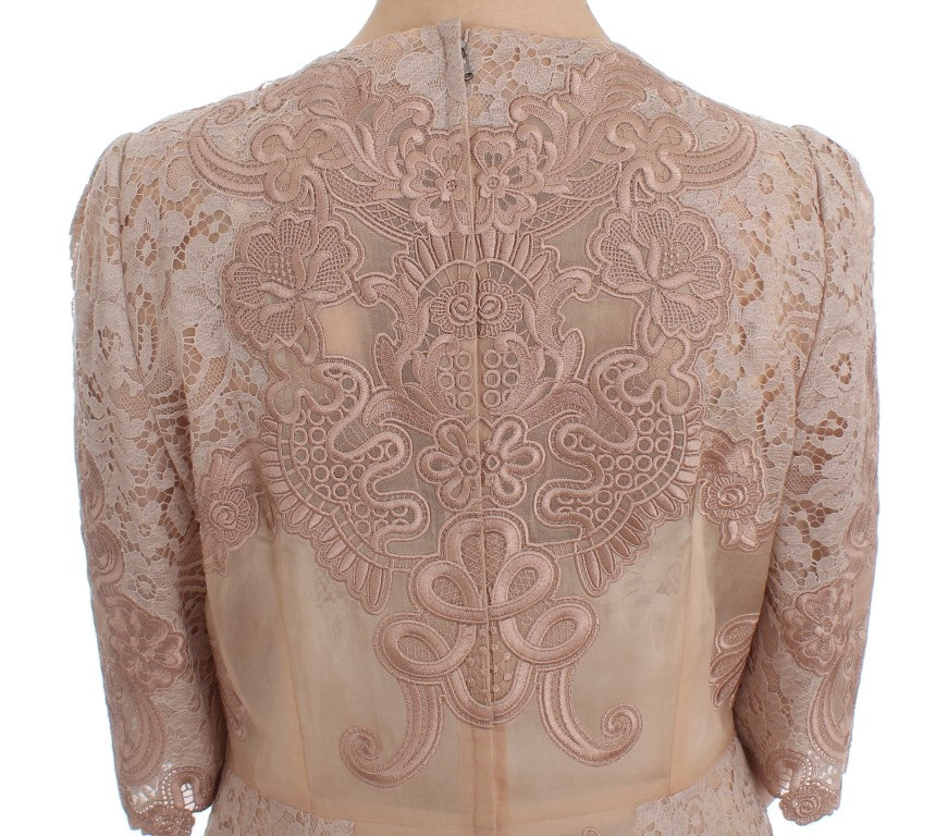 Dolce & Gabbana Pink Silk Lace Ricamo Sheath Dress-6