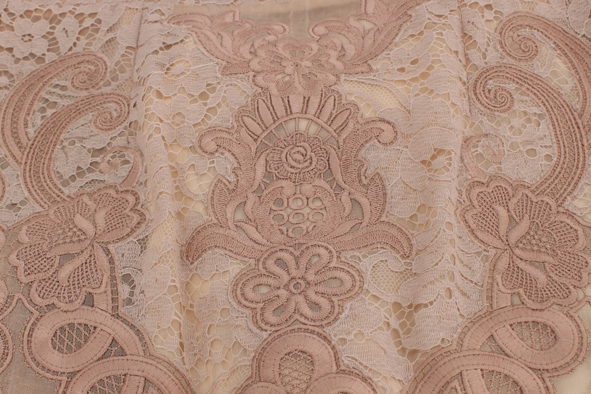 Dolce & Gabbana Pink Silk Lace Ricamo Sheath Dress-7