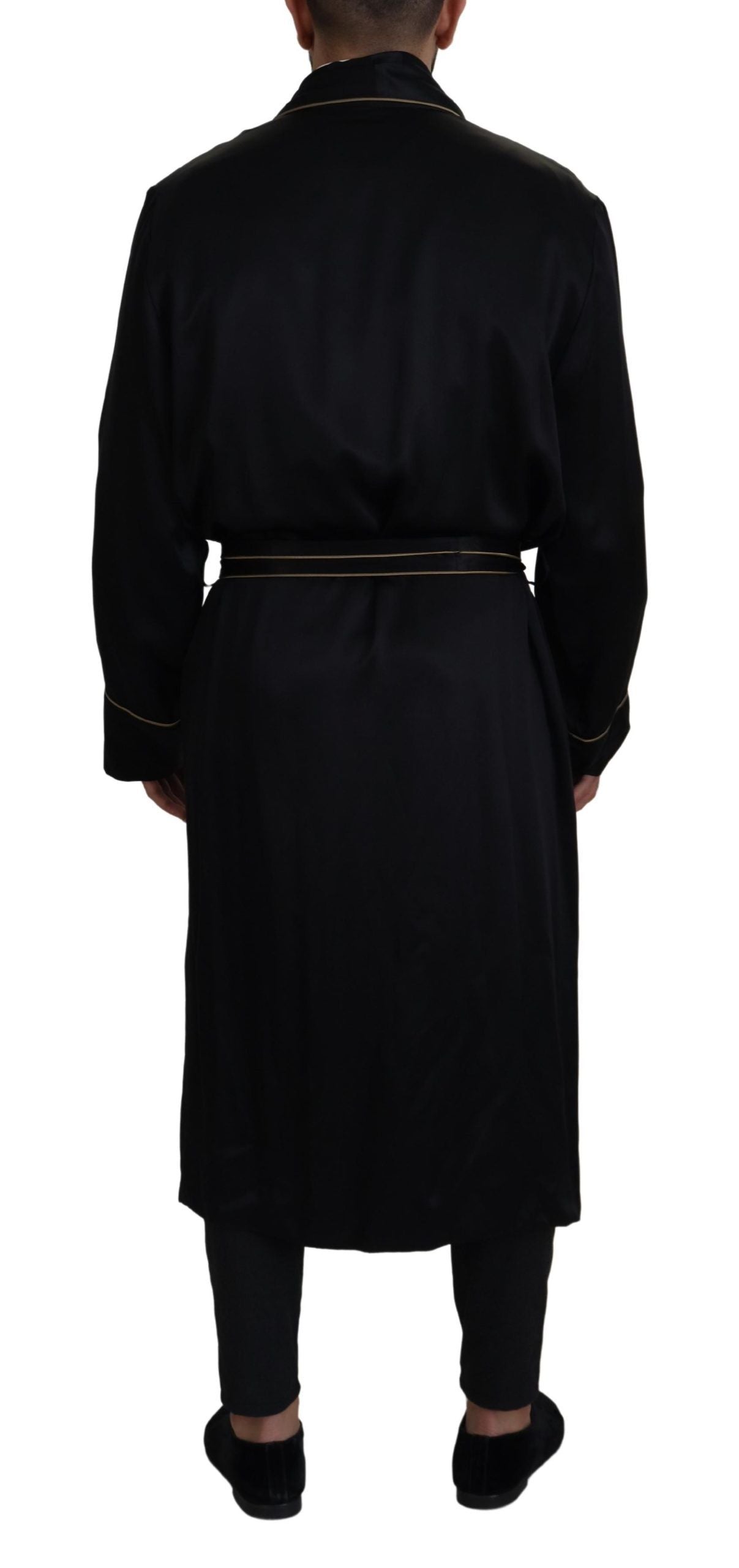 Dolce & Gabbana Black Robe Coat in 100% Silk Wrap Jacket-2