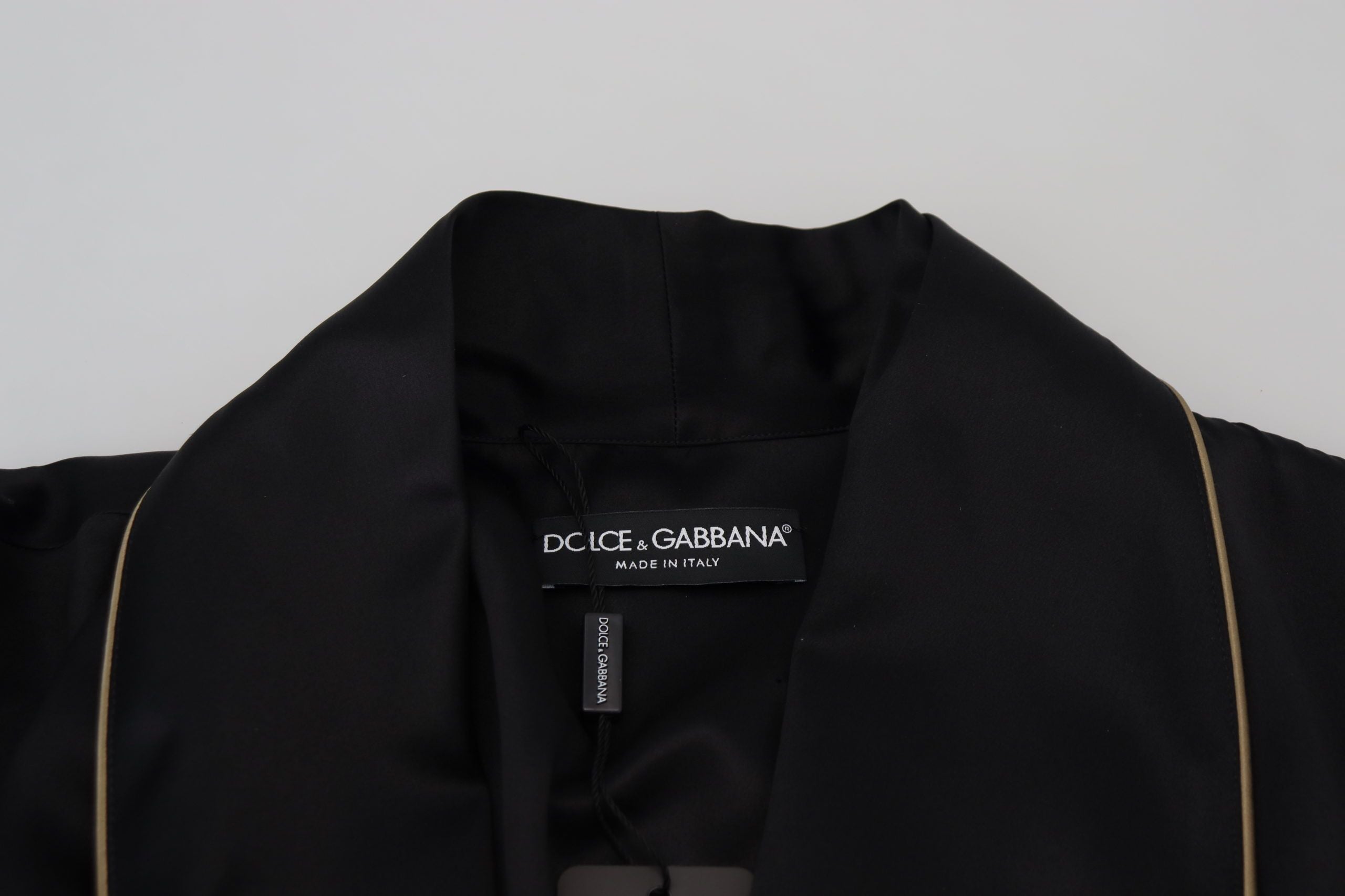 Dolce & Gabbana Black Robe Coat in 100% Silk Wrap Jacket-6