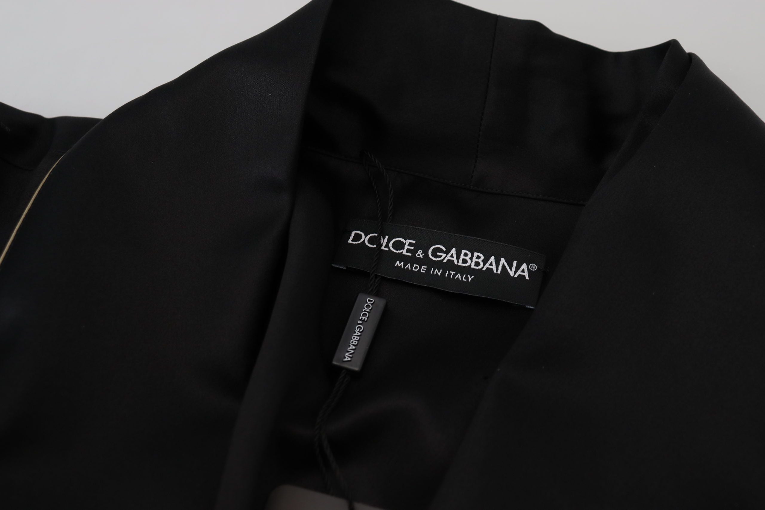 Dolce & Gabbana Black Robe Coat in 100% Silk Wrap Jacket-7