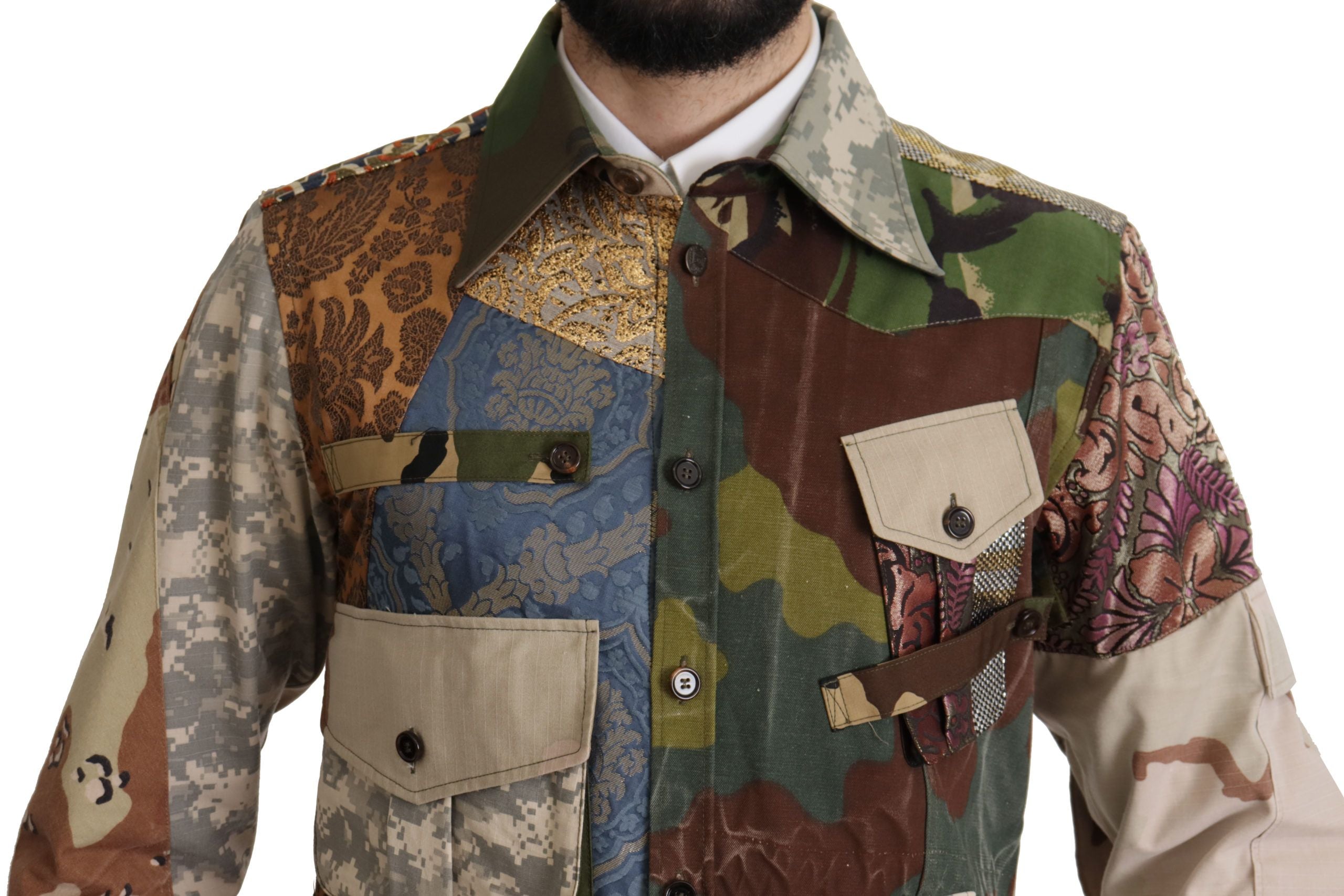 Dolce & Gabbana Multicolor Button Down Patchwork Hemd-5