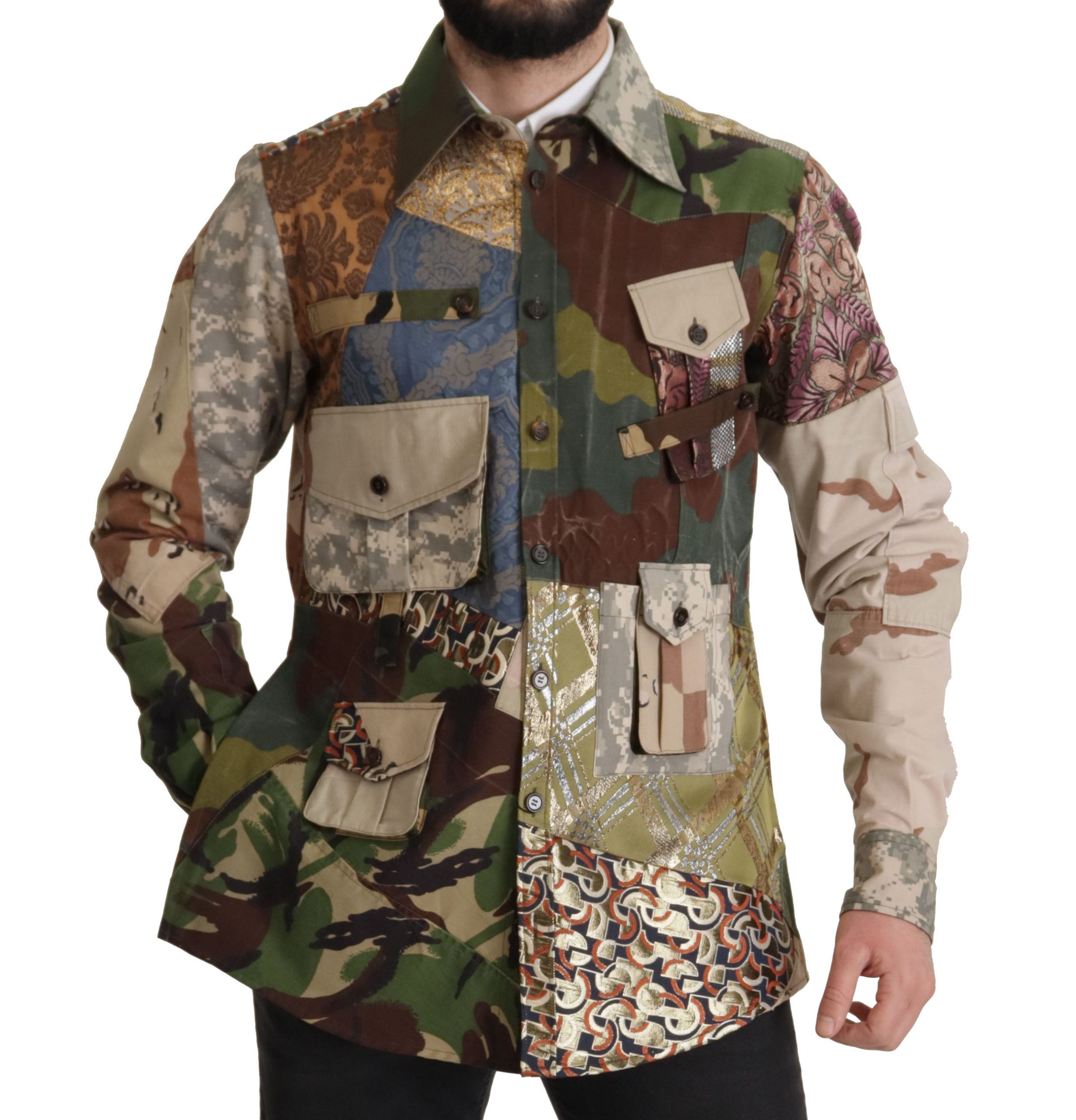 Dolce & Gabbana Multicolor Button Down Patchwork Hemd-6