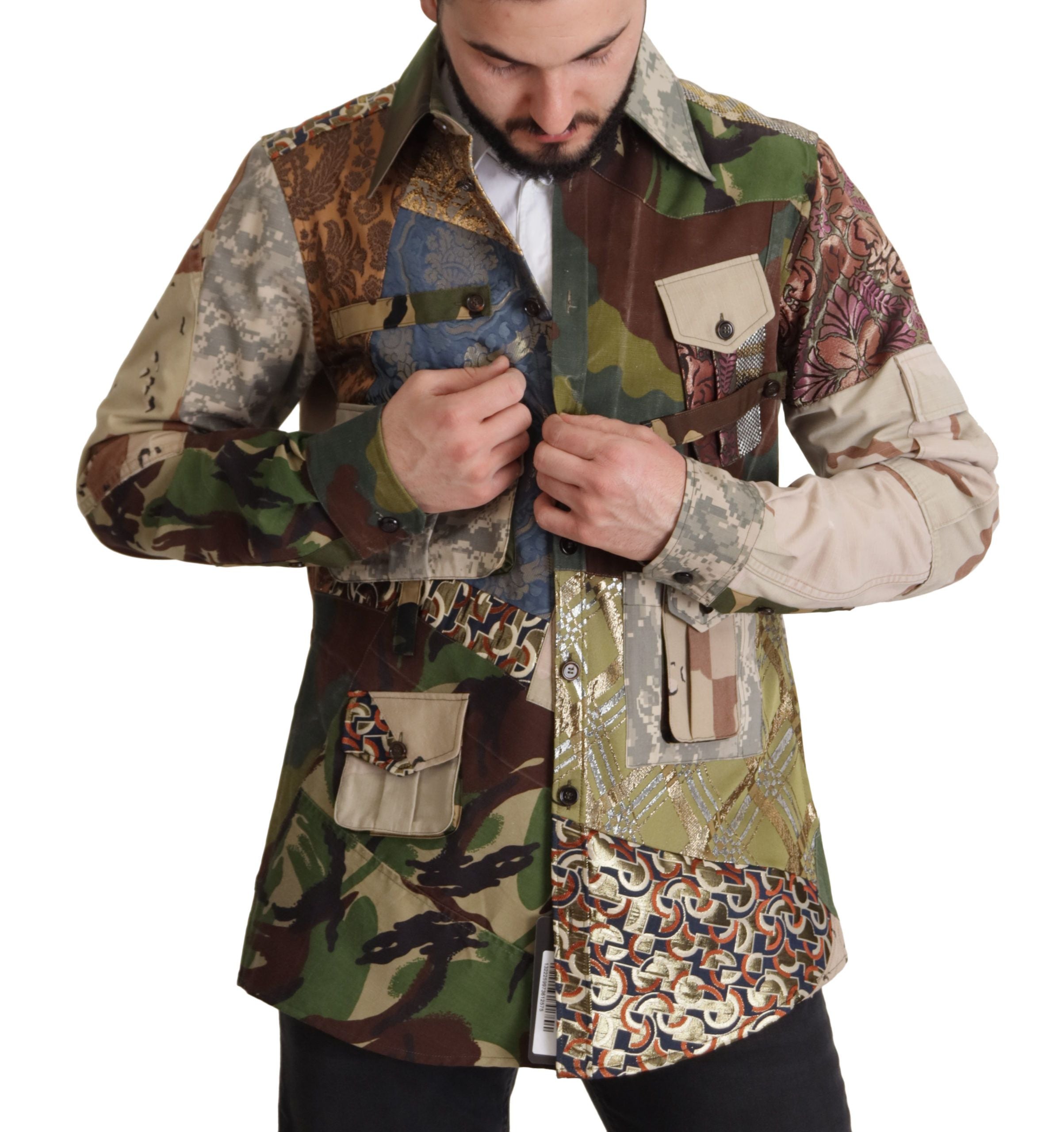 Dolce & Gabbana Multicolor Button Down Patchwork Hemd-4
