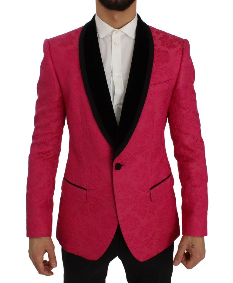 Dolce & Gabbana Rosa Brokatjacke mit Blumenmuster und schmalem Blazer-1
