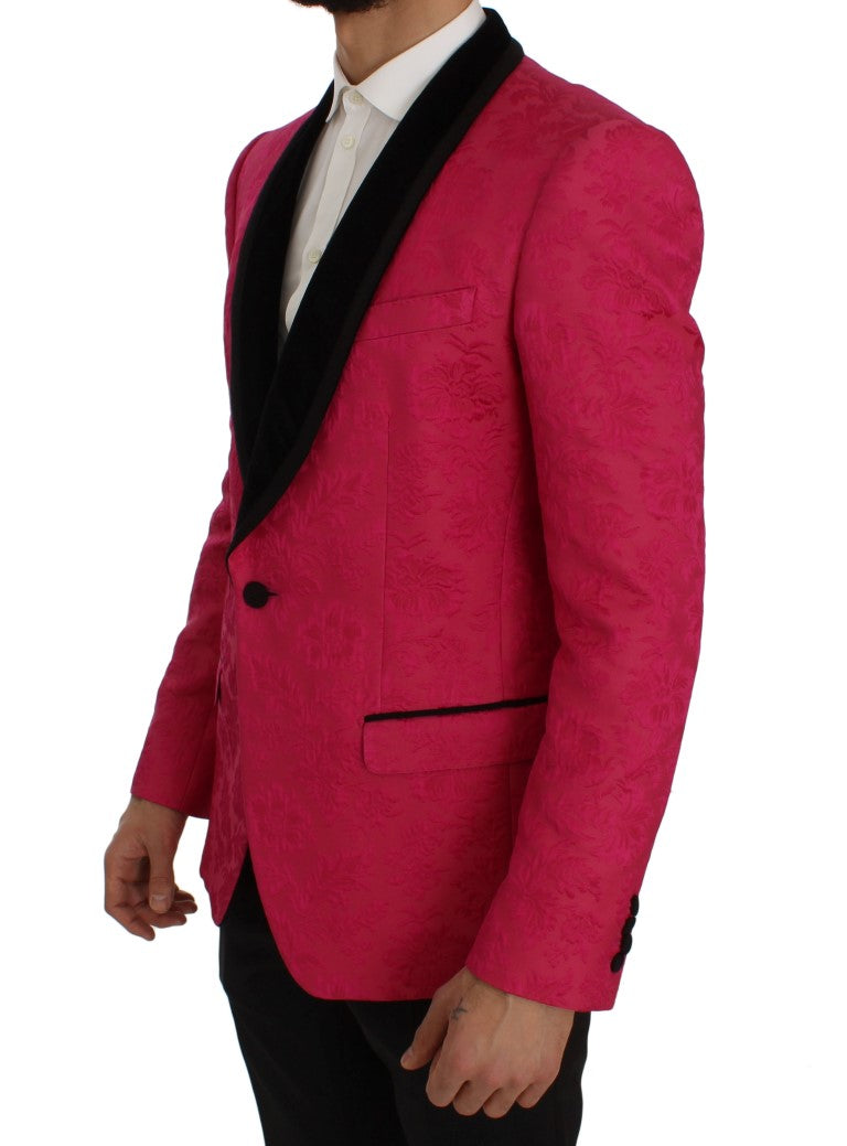 Dolce & Gabbana Rosa Brokatjacke mit Blumenmuster und schmalem Blazer-2
