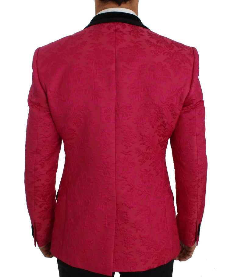 Dolce & Gabbana Rosa Brokatjacke mit Blumenmuster und schmalem Blazer-3
