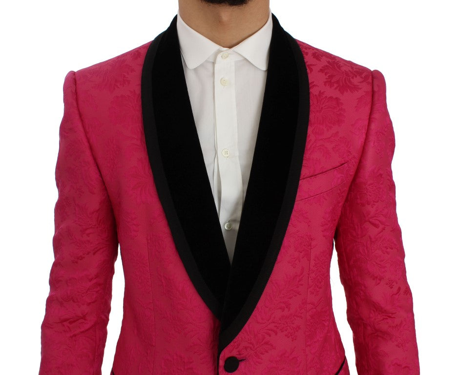 Dolce & Gabbana Rosa Brokatjacke mit Blumenmuster und schmalem Blazer-4