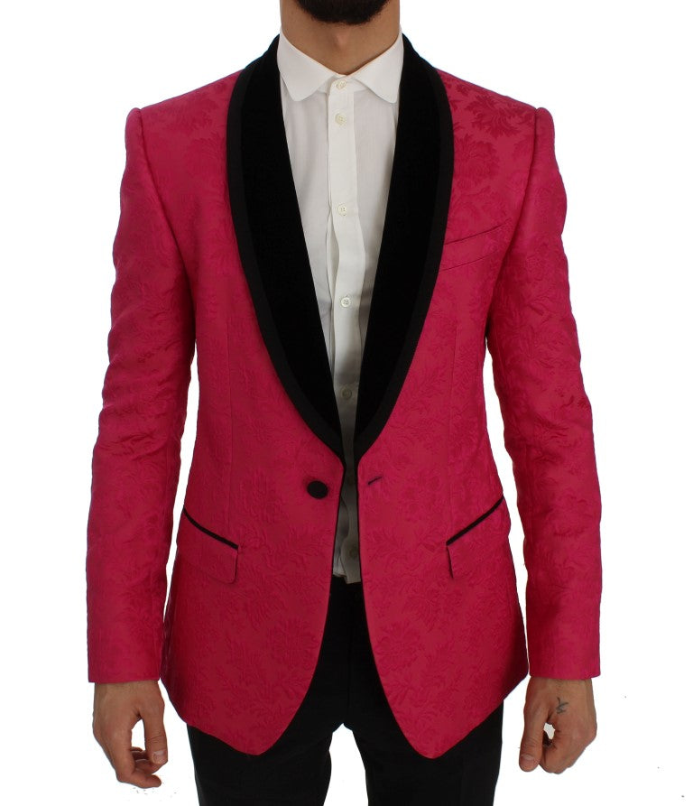 Dolce & Gabbana Rosa Brokatjacke mit Blumenmuster und schmalem Blazer-5
