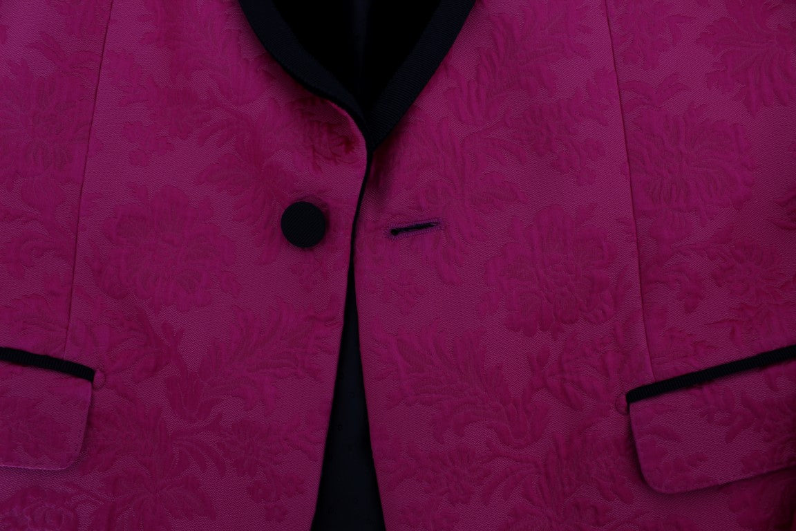 Dolce & Gabbana Rosa Brokatjacke mit Blumenmuster und schmalem Blazer-8