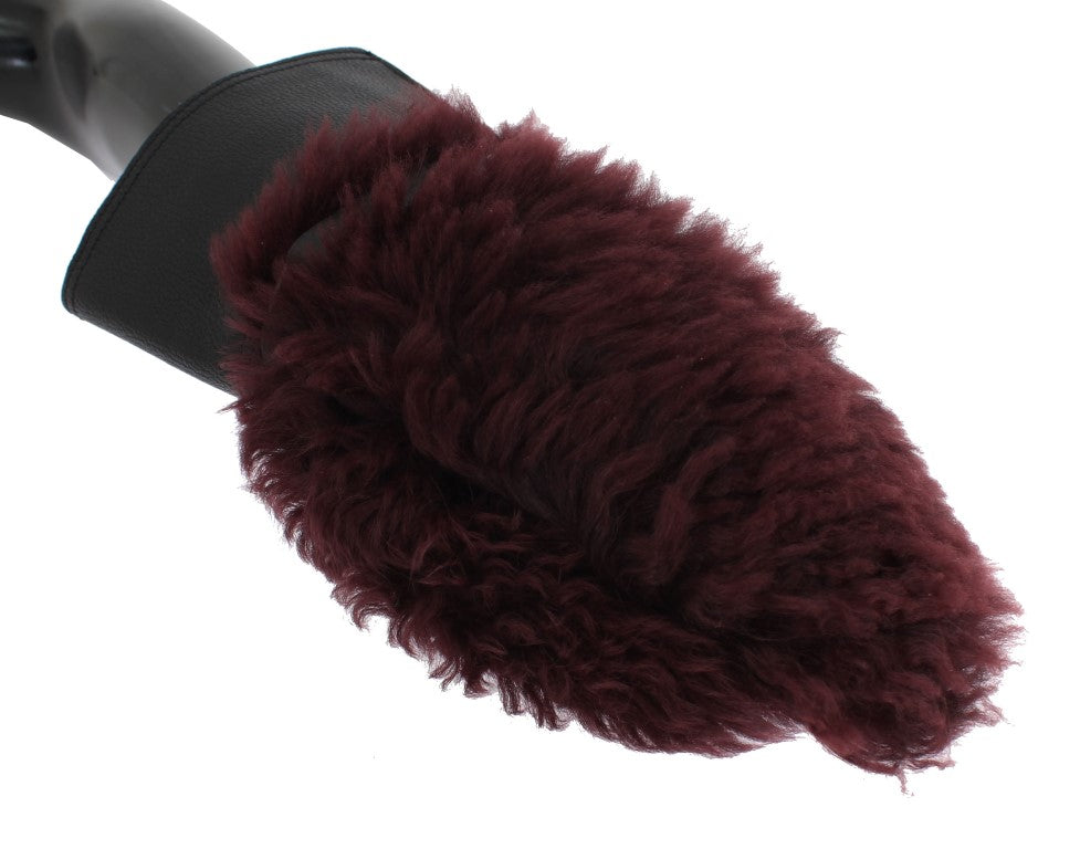 Dolce & Gabbana Black Leather Bordeaux Shearling Gloves-3