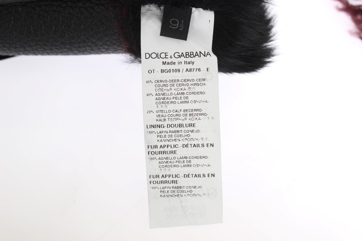 Dolce & Gabbana Black Leather Bordeaux Shearling Gloves-6