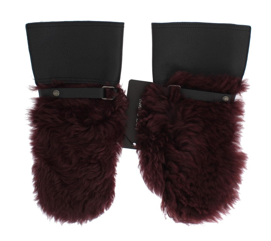 Dolce & Gabbana Black Leather Bordeaux Shearling Gloves-7
