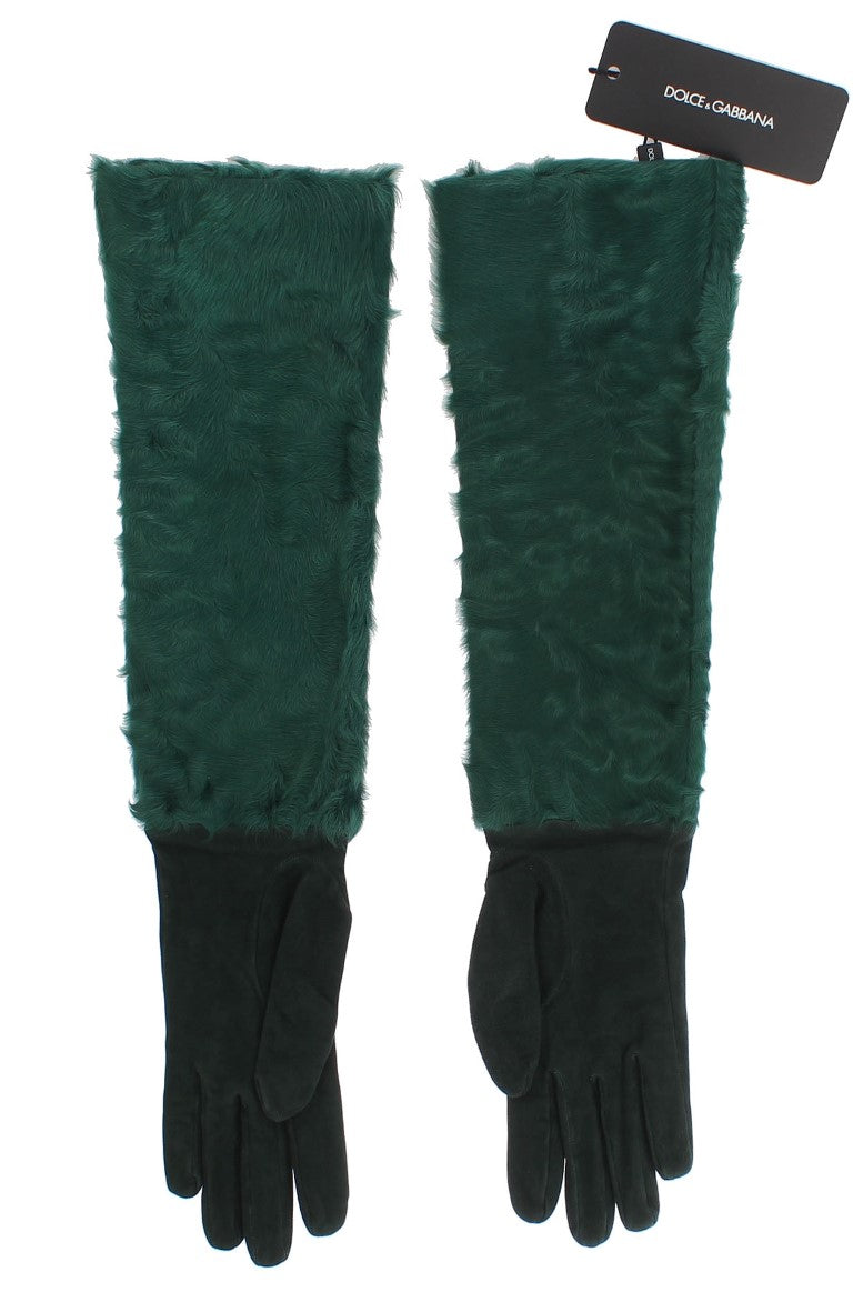 Guantes de codo de piel Xiangao de cuero verde de Dolce & Gabbana-4