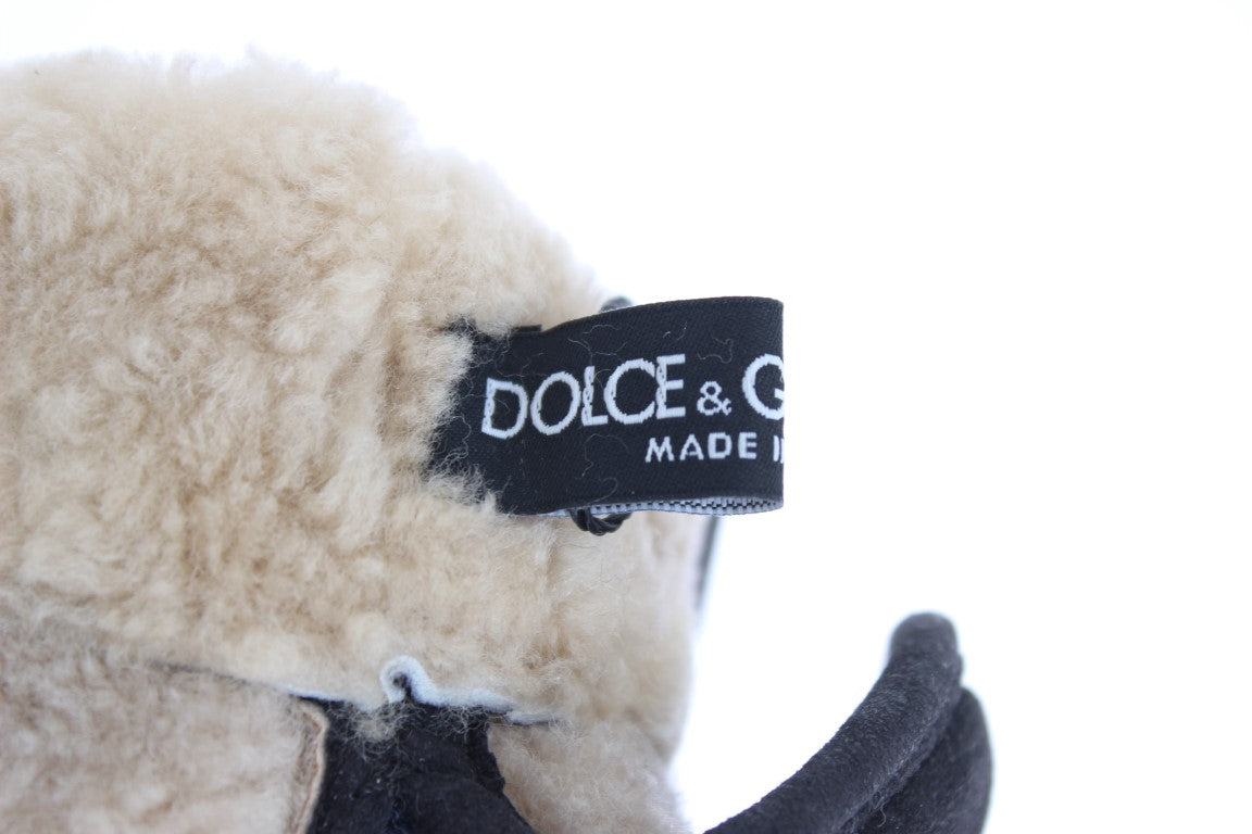 Dolce & Gabbana grey wool shearling gloves with studs and blue leopard print-8