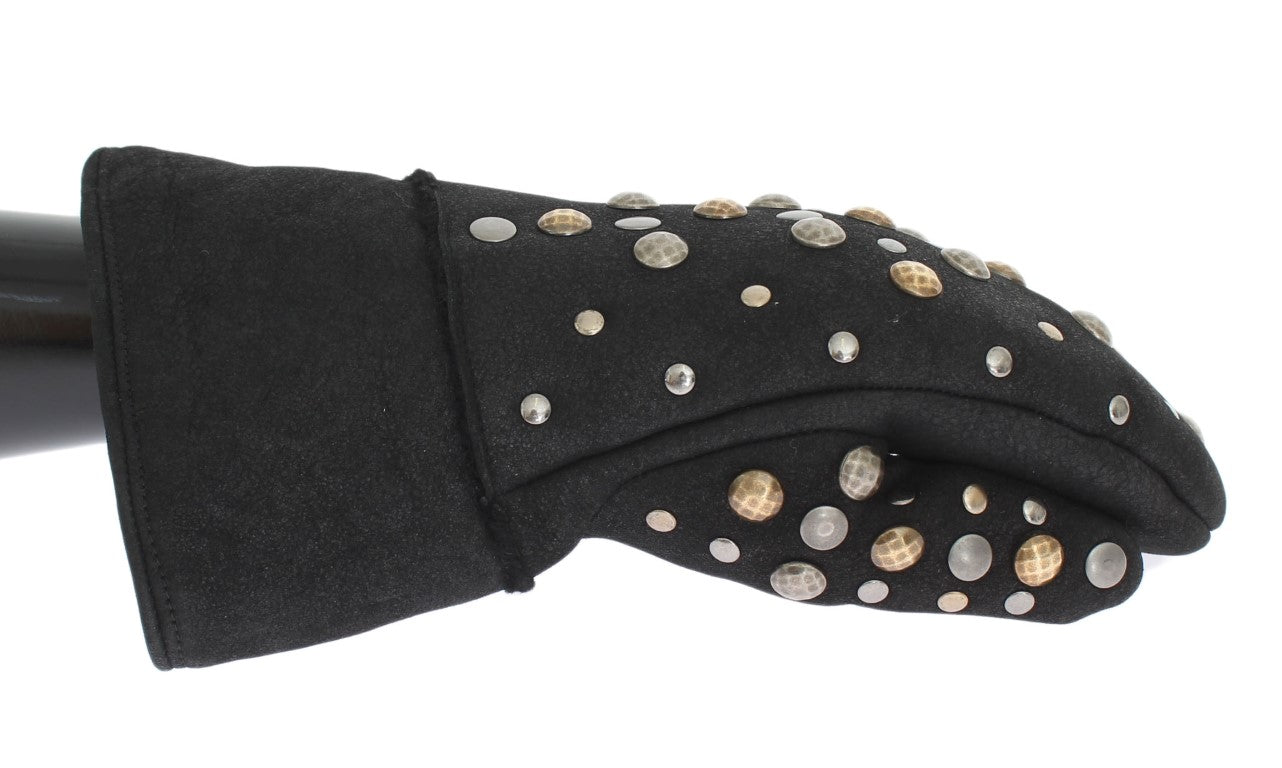 Dolce & Gabbana Grey Wool Shearling Gloves with Studs