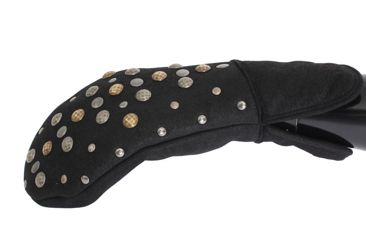 Dolce & Gabbana Grey Wool Shearling Gloves with Studs-2