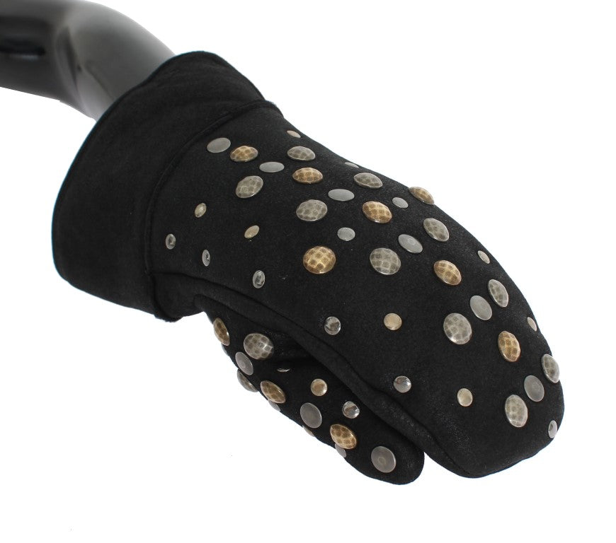 Dolce & Gabbana Grey Wool Shearling Gloves with Studs-3