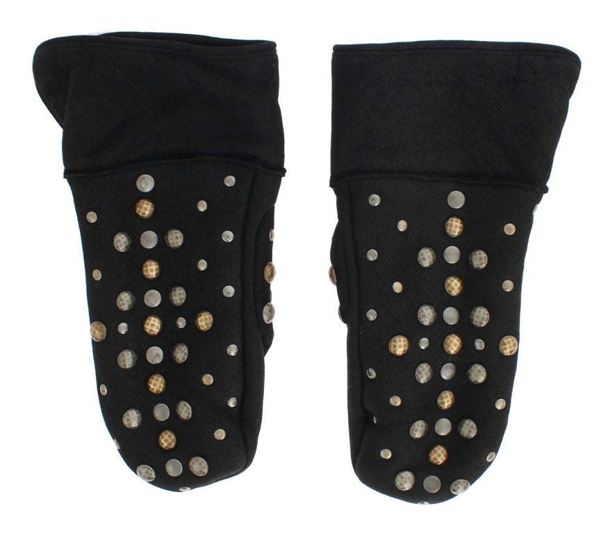 Dolce & Gabbana Grey Wool Shearling Gloves with Studs-4