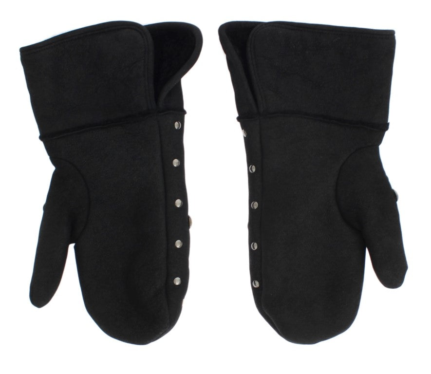 Dolce & Gabbana Grey Wool Shearling Gloves with Studs-5