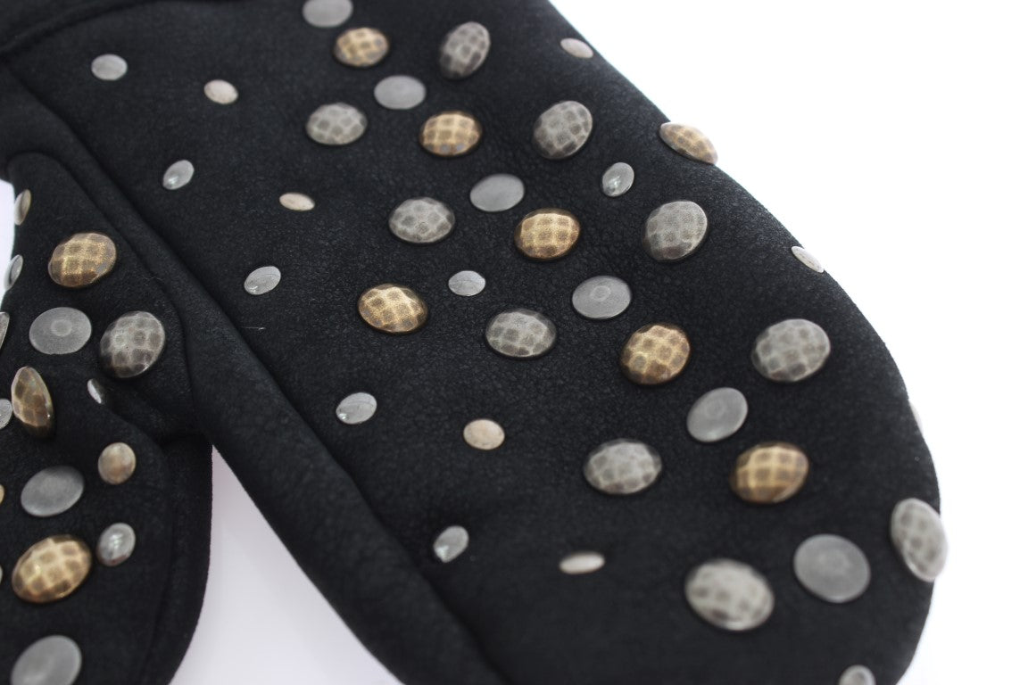 Dolce & Gabbana Grey Wool Shearling Gloves with Studs-6
