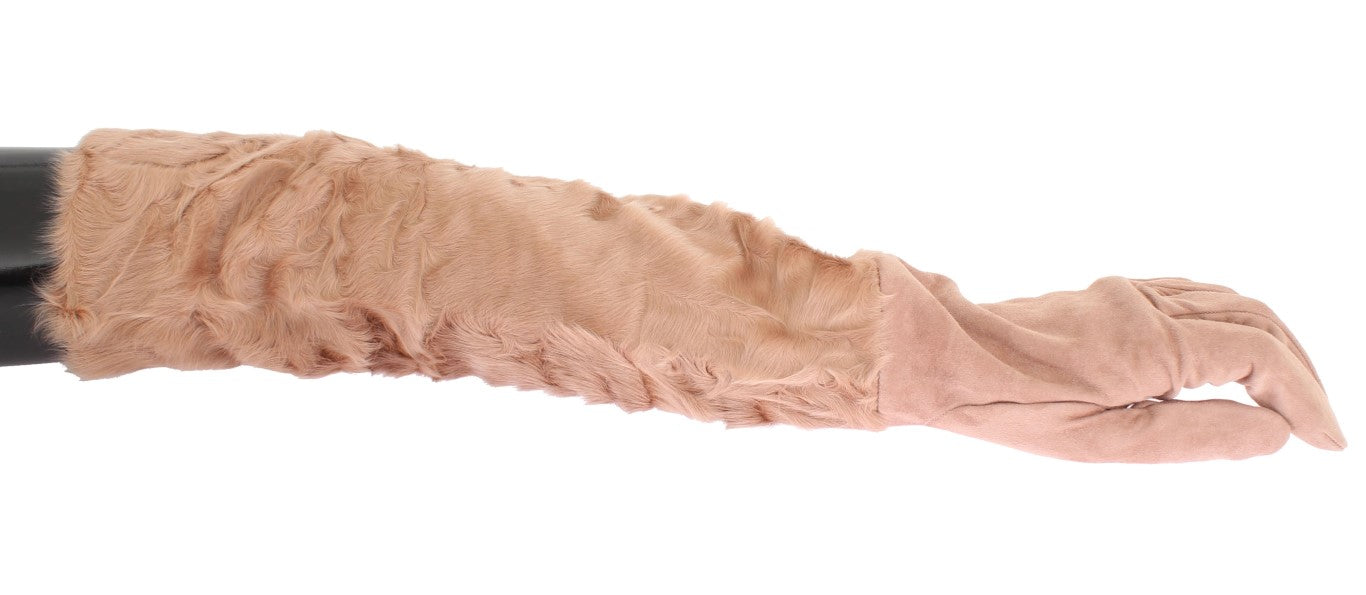Guantes de codo de piel Xiangao de ante beige de Dolce & Gabbana-2