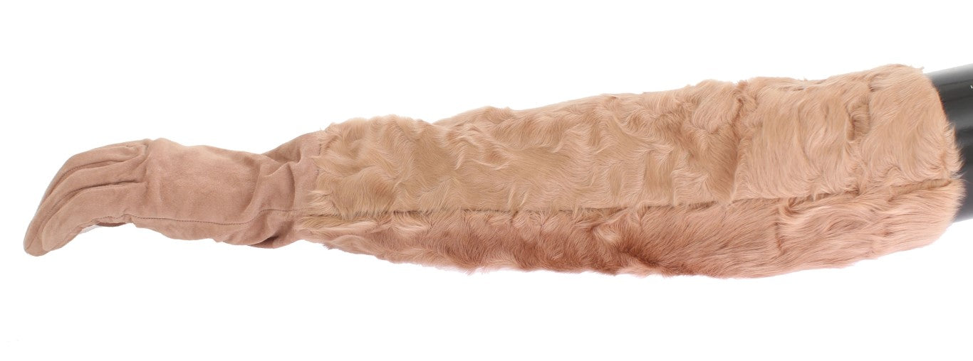 Guantes de codo de piel Xiangao de ante beige de Dolce & Gabbana-3