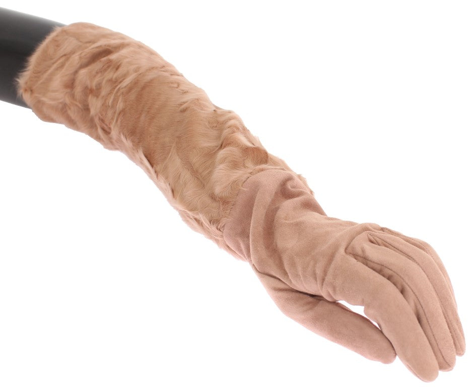 Guantes de codo de piel Xiangao de ante beige de Dolce & Gabbana