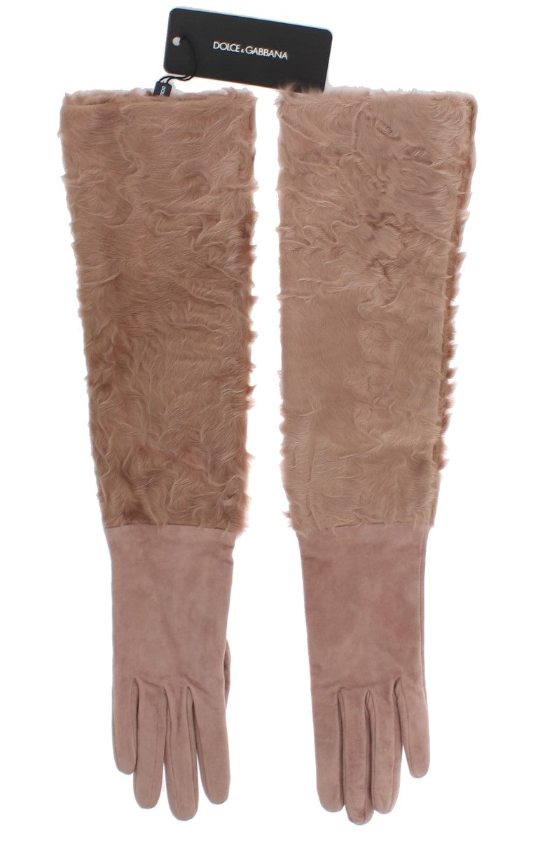Guantes de codo de piel Xiangao de ante beige de Dolce & Gabbana-4